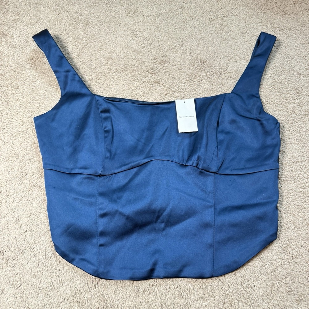 Abercrombie Fitch Cami Top Women XL Blue Satin Sleeveless Corset Bustier NWT